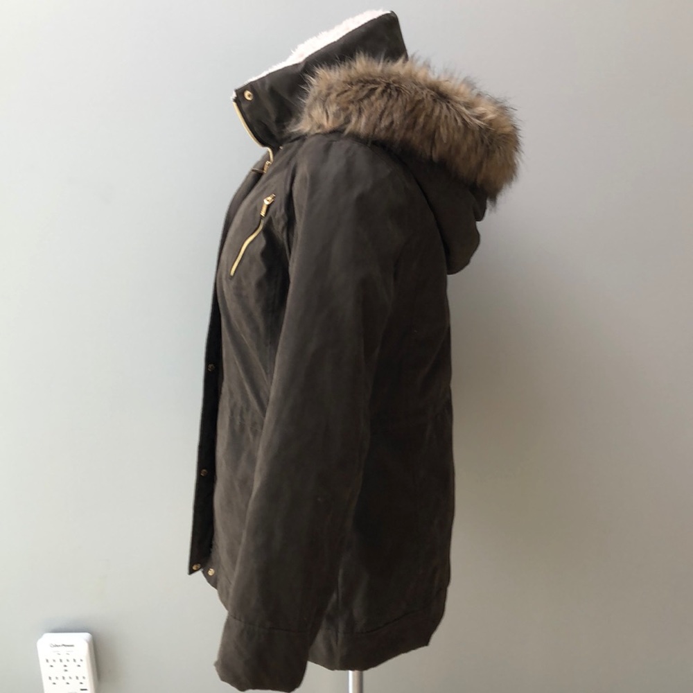 Jones New York Sport faux fur hood warm lined coat - Picture 3 of 8